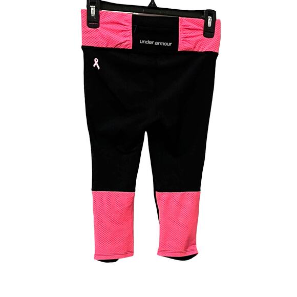 UNDER ARMOUR MID RISE LEGGINGS, GIRLS, 11/12, BLACK W/PINK TRIM, SHE’S A FIGHTER - Picture 4 of 11